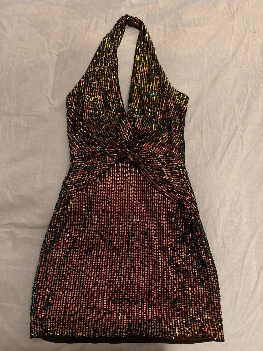 SHEIN Black Multi Sequin Halter Twist-Front Mini Dress